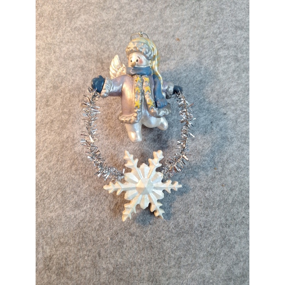 Vintage Snowman Christmas Ornament Angle Hovering Frosty Wintery Decoration Xmas